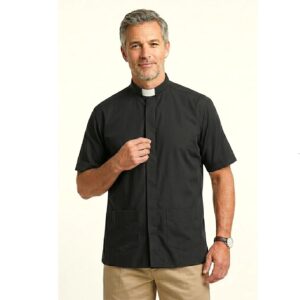 Short Sleeve Panama Style Tab Collar 65% Polyester/35% Cotton Shirt (Black) - $.71.00 each