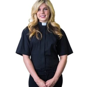 Ladies' Short Sleeve Tab Collar Blouse (Black) - $66.00 each