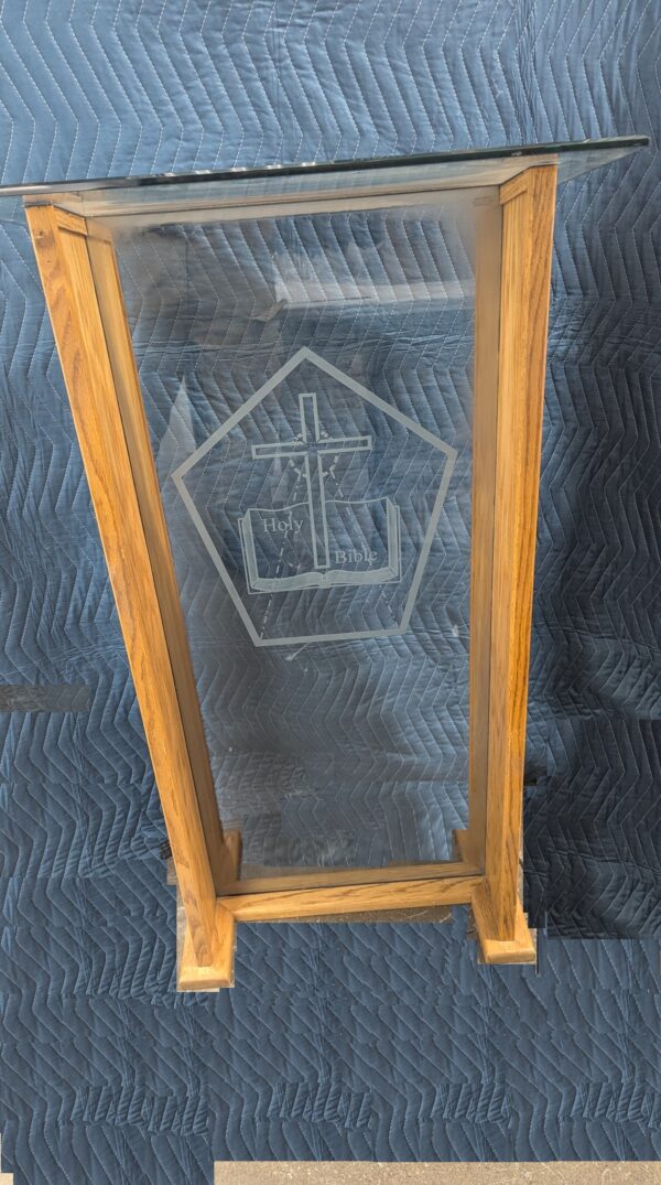 Wooden Lectern with Etched Glass Face (44" tall, 16" wide)