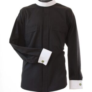 Toomey Long Sleeve Neckband Shirt with White French Cuffs 17" Neck; 32" Sleeve